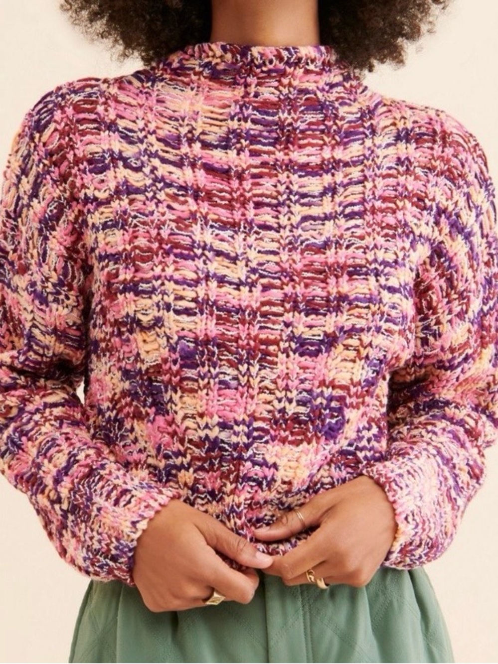 Free People Multicolor Open-Knit Women's Sweater - Cropped Long Sleeve